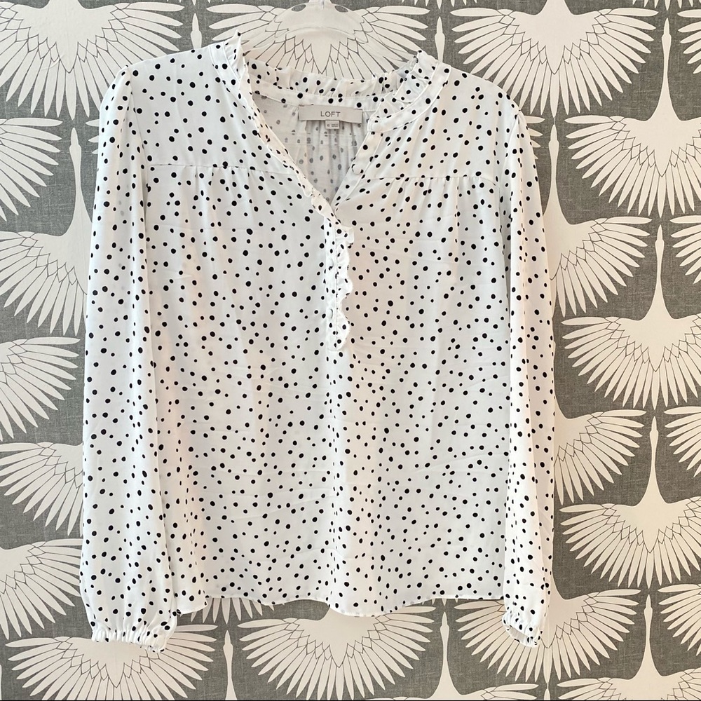 Loft White and Black Polkadot Blouse